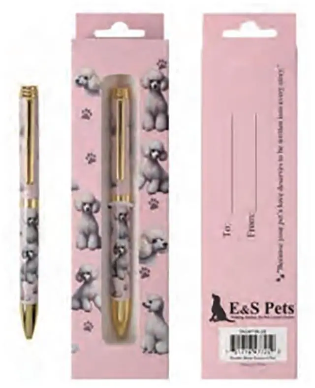 Main image of E&S Pets Refillable Ball Point Pen in Gift Box, White Poodle
