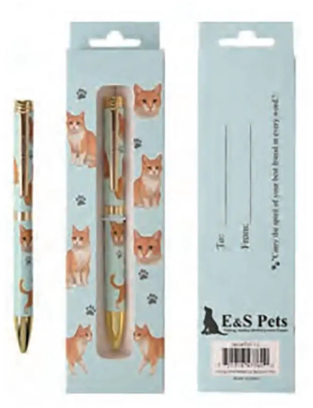 Main image of E&S Pets Refillable Ball Point Pen in Gift Box, Orange and White Cat