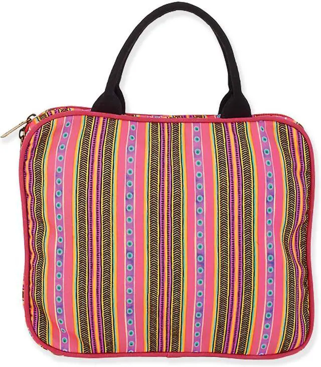 Alt view image 2 of 3 - Laurel Burch Blossoming Feline Cat with Flowers and Stripes Cosmetic Travel Tote