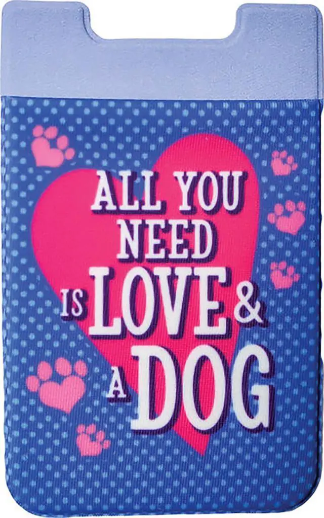 Main image of Spoontiques Cell Phone Wallet Stick-On Pouch for Cash and Cards - Love & A Dog