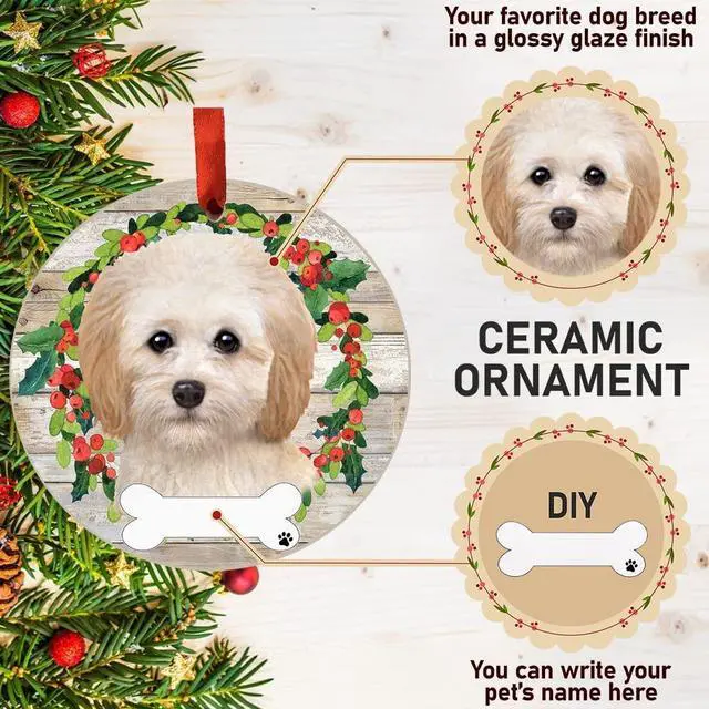 Alt view image 2 of 4 - Cockapoo Ornament - E&S Pets, DIY Personalizable, Ceramic Round Ornament