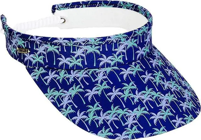 Main image of Sun N Sand Women's Adjustable Coil Visor UV 50, Brim 3.5", Blue w Green Palms