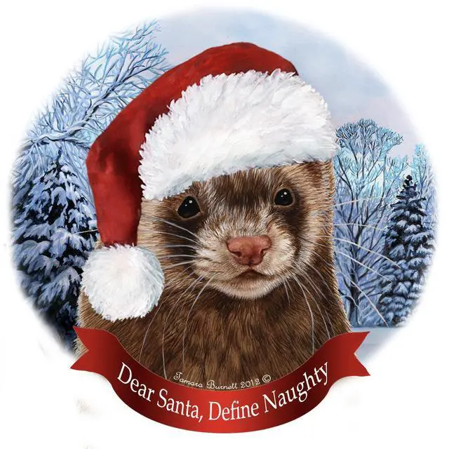 Main image of Holiday Pet Gifts Ferret Santa Hat Porcelain Christmas Tree Ornament