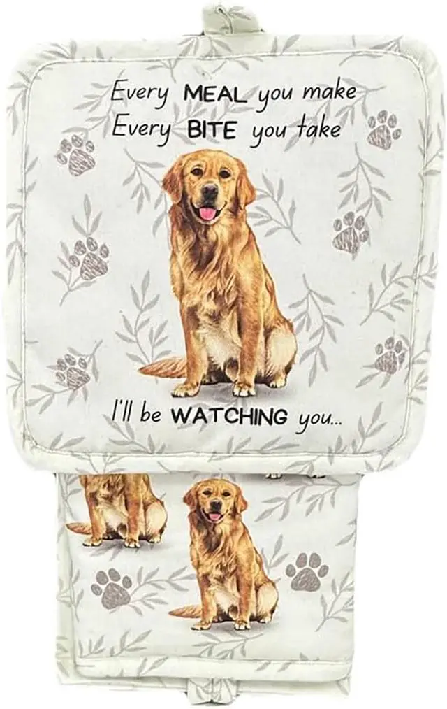 Main image of E&S Pets Golden Retriever 3 Piece Kitchen Set - Oven Mitt, Towel, Pot Holder