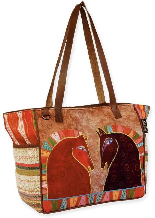 Alt view image 3 of 3 - Laurel Burch Rushia & Rusty Horses Medium Tote Bag Handbag, 16" x 6.5" x 10"