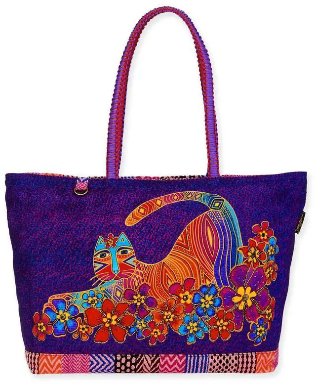 Main image of Sun'N'Sand Laurel Burch Catnificent Rainbow Flowers Tote Bag, 20 x 6 x 13 inches