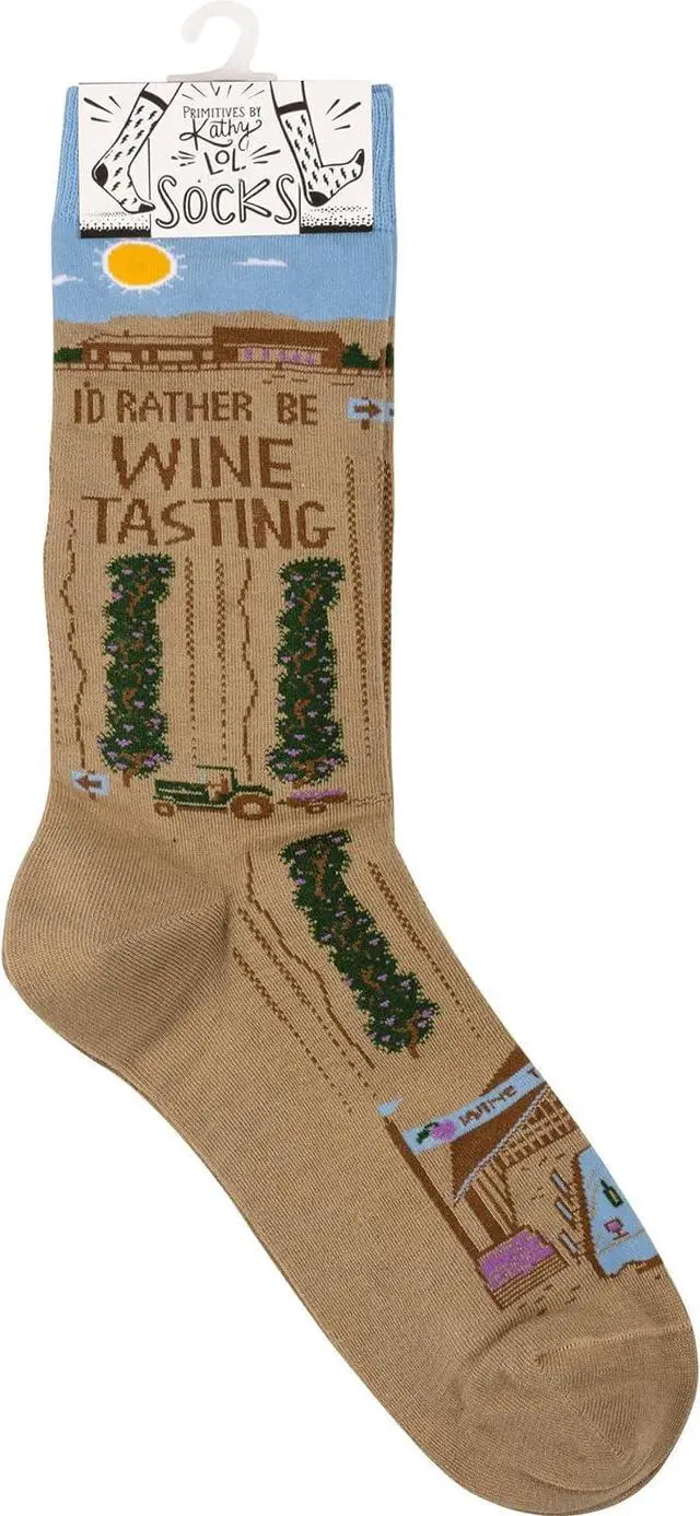 Alt view image 4 of 4 - Primitives by Kathy - I'd Rather Be Wine Tasting Unisex Socks, One Size