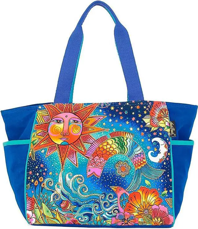 Main image of Laurel Burch Celestial Magic Sun Moon Large Shoulder Tote Bag, 20.5" x 9" x 12"