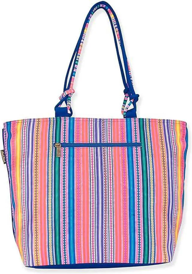 Alt view image 2 of 2 - Laurel Burch Fleur Del Sol Flower & Stripes Large Shoulder Tote Bag, 20"x6"x15"