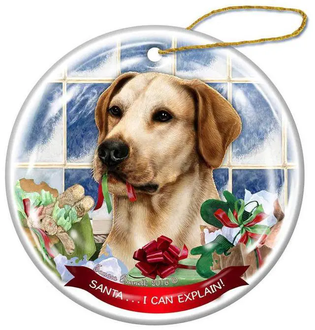 Main image of American Yellow Lab Dog Porcelain Ornament Pet Gift 'Santa. I Can Explain!'