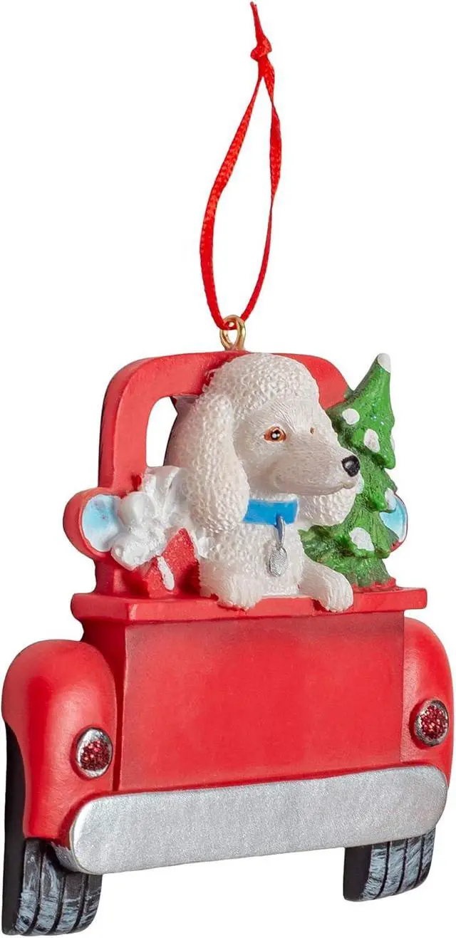 Alt view image 2 of 2 - Kurt Adler White Poodle in Back of Truck Hanging Ornament 5 in. High,