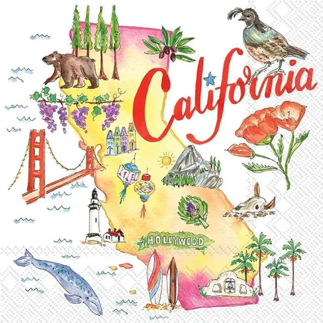 Main image of Boston International IHR State Cocktail Paper Napkins, 5 x 5-Inches, California
