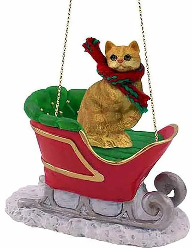 Main image of Conversation Concepts Red Shorthaired Tabby Cat Sleigh Holiday Ornament
