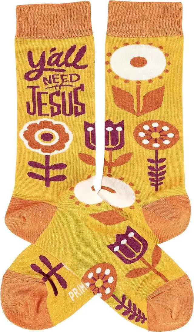 Alt view image 2 of 3 - Primitives by Kathy - Y'all Need Jesus Unisex Socks, One Size