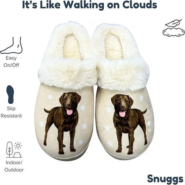 Alt view image 2 of 4 - E&S Pets Chocolate Lab Snugg Slippers for Pet Lovers - Fuzzy Memory Foam, S/M