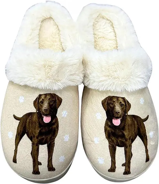 Main image of E&S Pets Chocolate Lab Snugg Slippers for Pet Lovers - Fuzzy Memory Foam, S/M