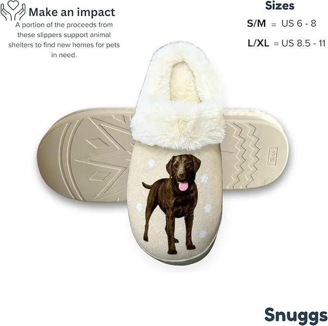 Alt view image 4 of 4 - E&S Pets Chocolate Lab Snugg Slippers for Pet Lovers - Fuzzy Memory Foam, S/M