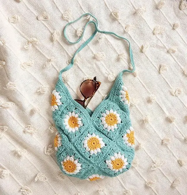 Alt view image 3 of 4 - Primitives by Kathy Daisy Tote and Straps Feature a Crochet Style, 12 x 15"