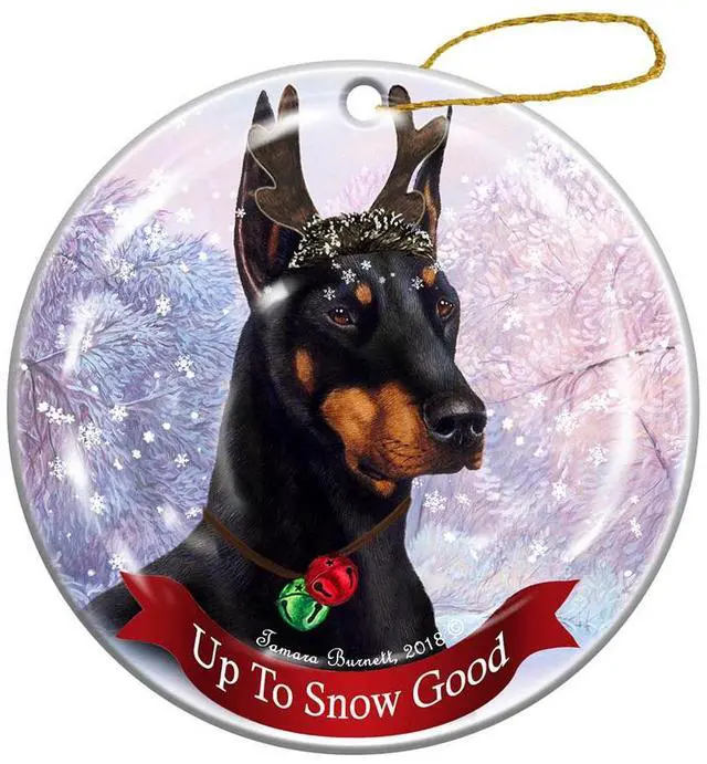 Main image of Holiday Pet Gifts Black Doberman Cropped Ears Dog Porcelain Christmas Ornament