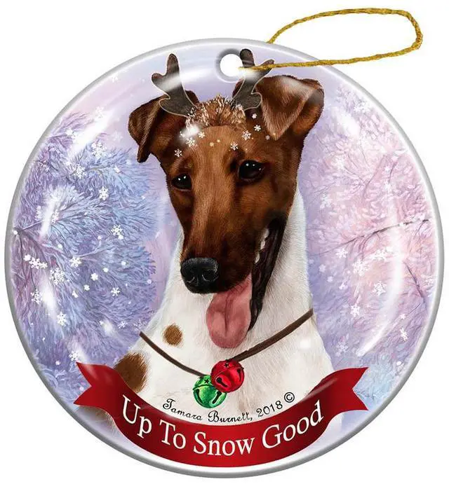 Main image of Holiday Pet Gifts Fox Terrier Brown/White Dog Porcelain Christmas Ornament