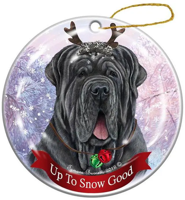 Main image of Holiday Pet Gifts Blue Neapolitan Mastiff Uncropped Porcelain Christmas Ornament