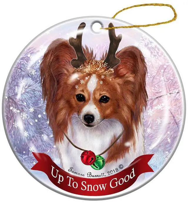 Main image of Holiday Pet Gifts Red and White Papillion Dog Porcelain Christmas Ornament