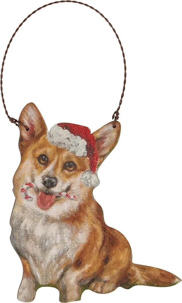 Main image of Primitives By Kathy Corgi with Holiday Candy Cane Wooden Christmas Ornament