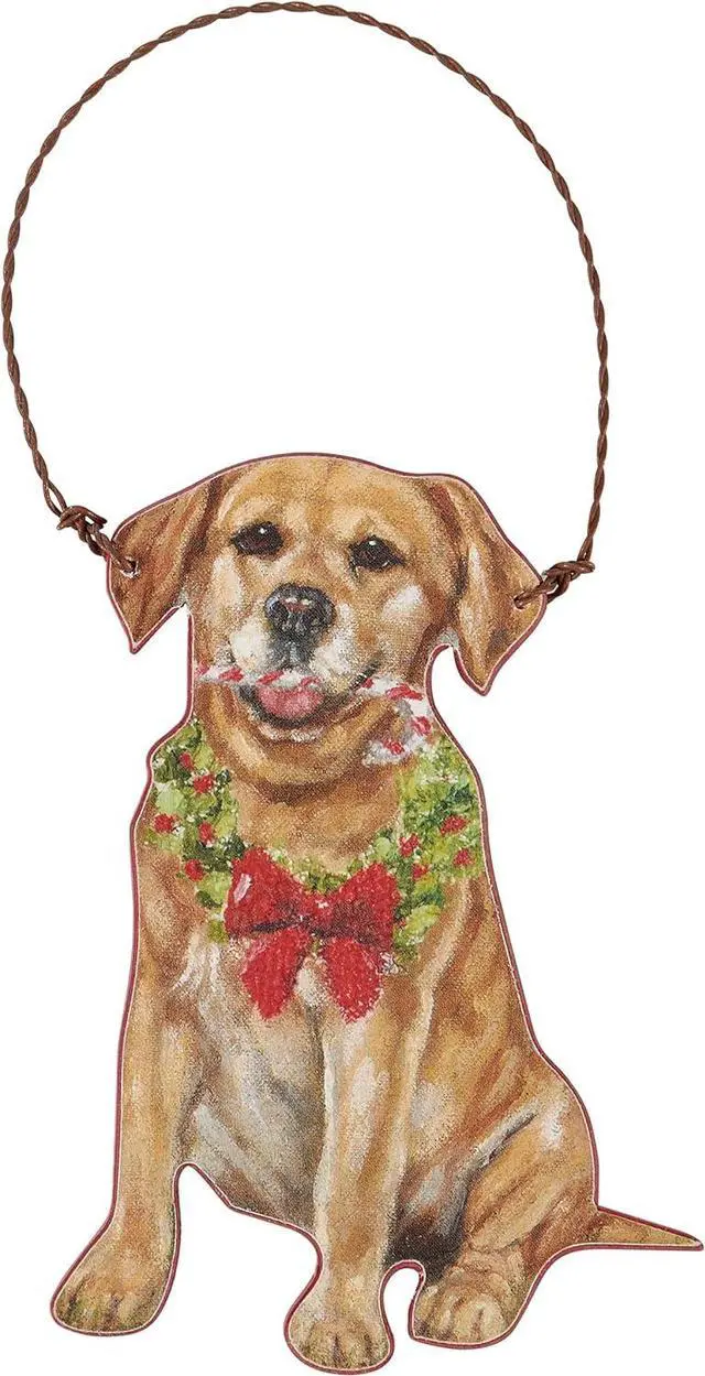 Main image of Primitives By Kathy Yellow Lab with Holiday Candy Cane Wooden Christmas Ornament