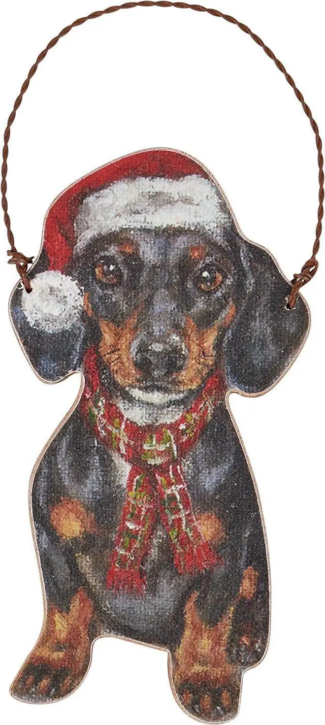 Main image of Primitives By Kathy Dachshund with Santa Hat and Scarf Wooden Christmas Ornament