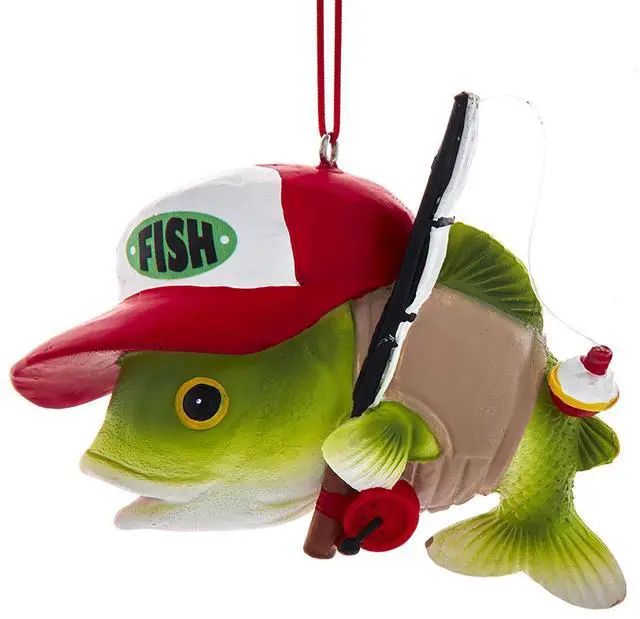Main image of Kurt Adler Fishing Dude Fish with Ball Cap Hanging Ornament, 3.8"