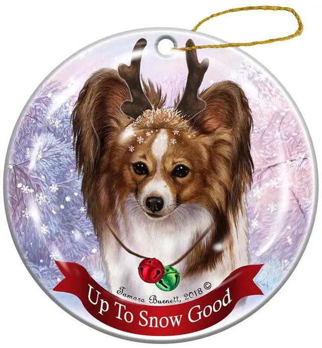 Main image of Holiday Pet Gifts Papillon Sable/White Dog Porcelain Christmas Ornament