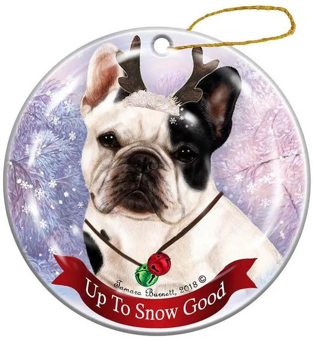 Main image of Holiday Pet Gifts French Bulldog White/Black Dog Porcelain Christmas Ornament
