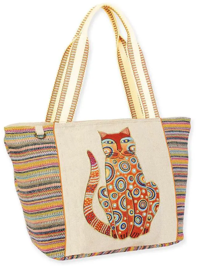 Alt view image 3 of 3 - Sun'N'Sand Teal Tabby Rainbow Stripes Shoulder Tote, 17'' x 5.5'' x 11.5''