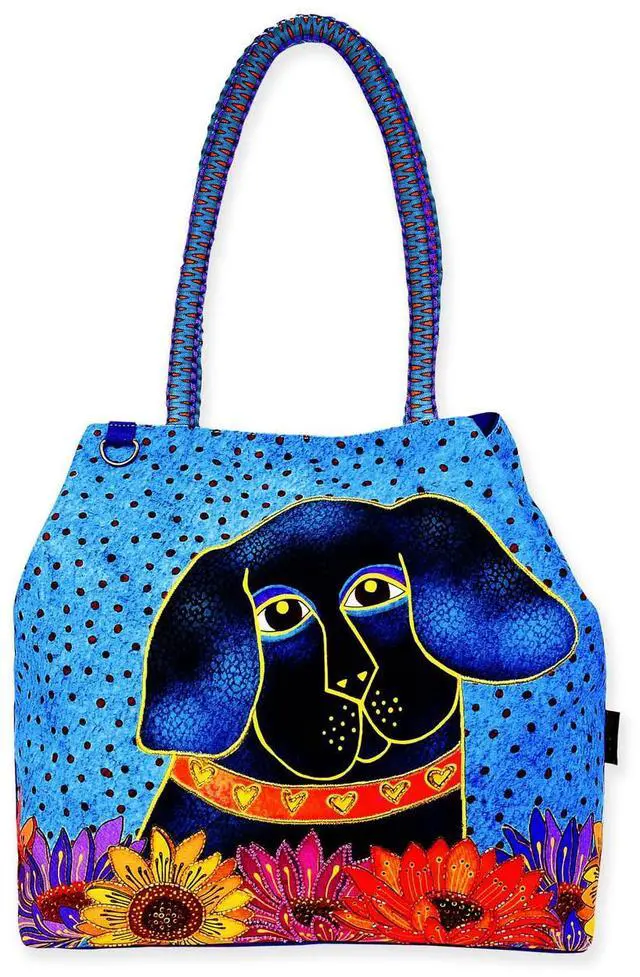 Main image of Laurel Burch Matisse in Flowers Black Dog Large Gap Tote Bag, 21" x 5.5" x 15"
