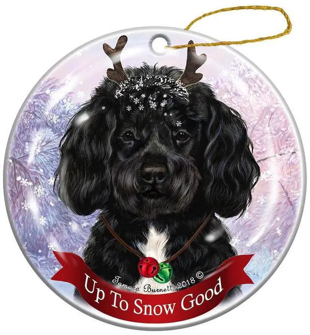 Main image of Holiday Pet Gifts Black White Portuguese Water Dog Porcelain Christmas Ornament
