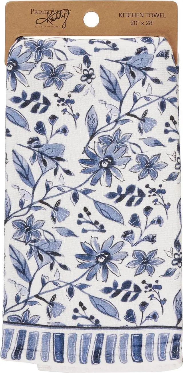 Main image of Primitives by Kathy Kitchen Towel - Blue Florals, 20" x 28"