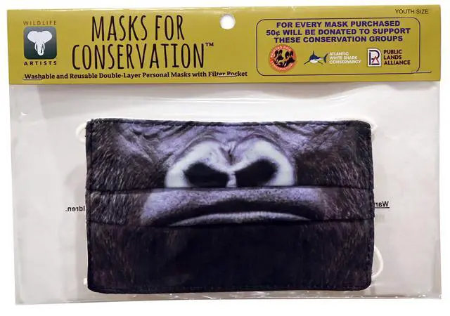 Alt view image 2 of 2 - Wildlife Artists Fun Youth Animal Face Masks, Washable, Reusable - Gorilla