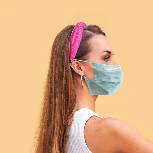 Alt view image 3 of 3 - Calla Button Headband for Comfortable Wearing of Face Masks - Royal Blue Vintage