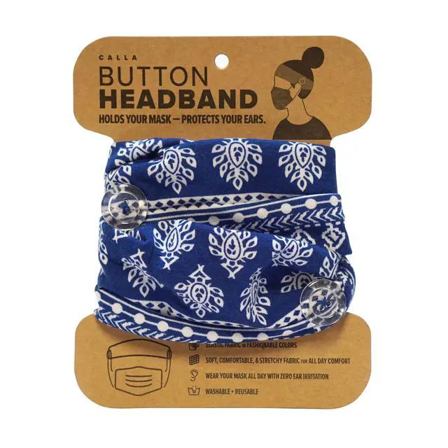 Alt view image 2 of 3 - Calla Button Headband for Comfortable Wearing of Face Masks - Royal Blue Vintage