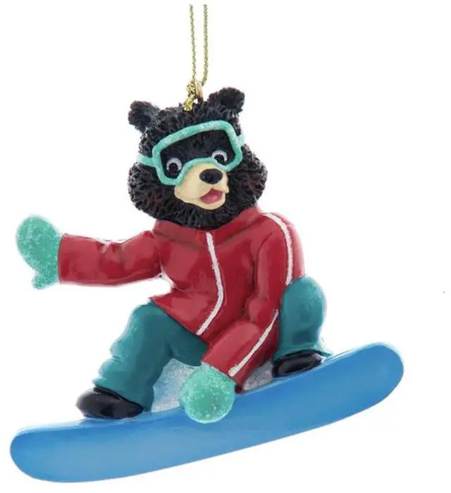 Main image of Kurt Adler Winter Bear on a Snowboard Christmas Tree Ornament - 3" Resin