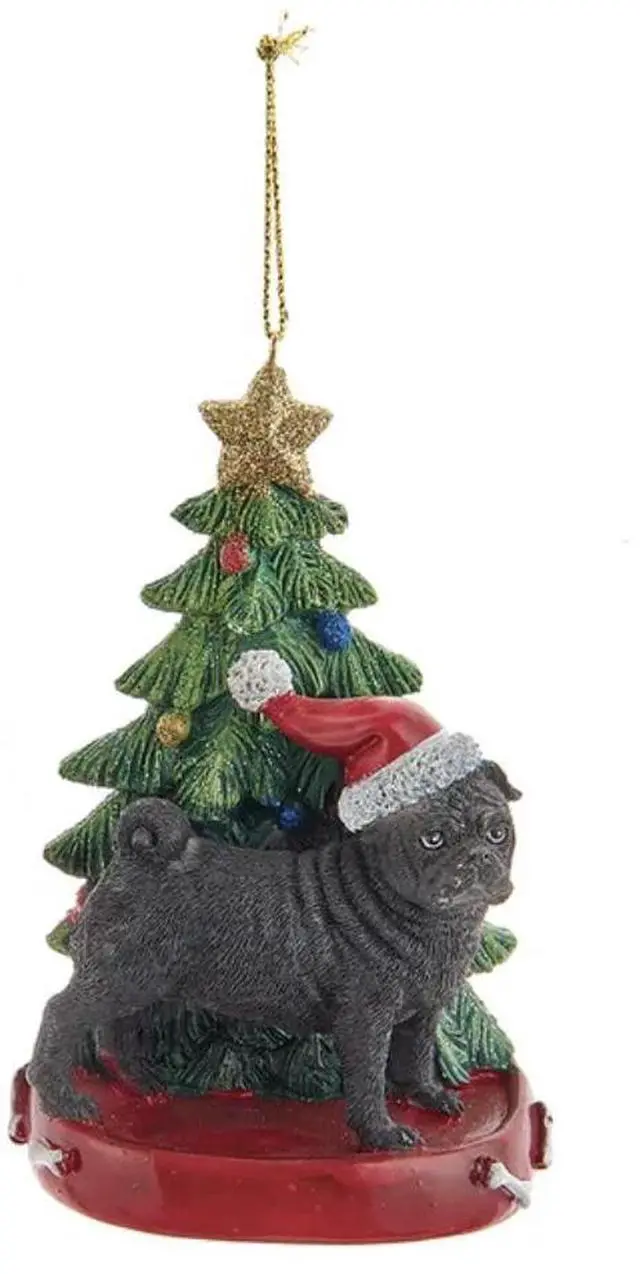 Main image of Kurt Adler Black Pug With Santa Hat Christmas Tree Ornament, 4.25 "