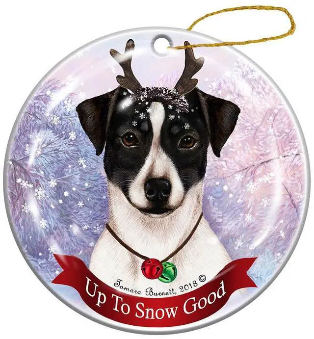 Main image of Holiday Pet Gifts Rat Terrier Black/White Uncropped Dog Porcelain Christmas Ornament