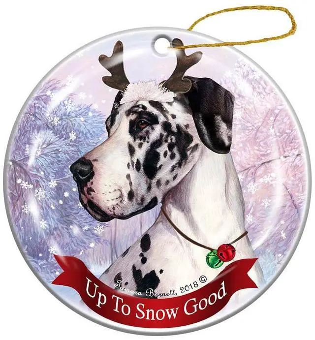 Main image of Holiday Pet Gifts Harlequin Dane Uncropped Dog Porcelain Christmas Ornament