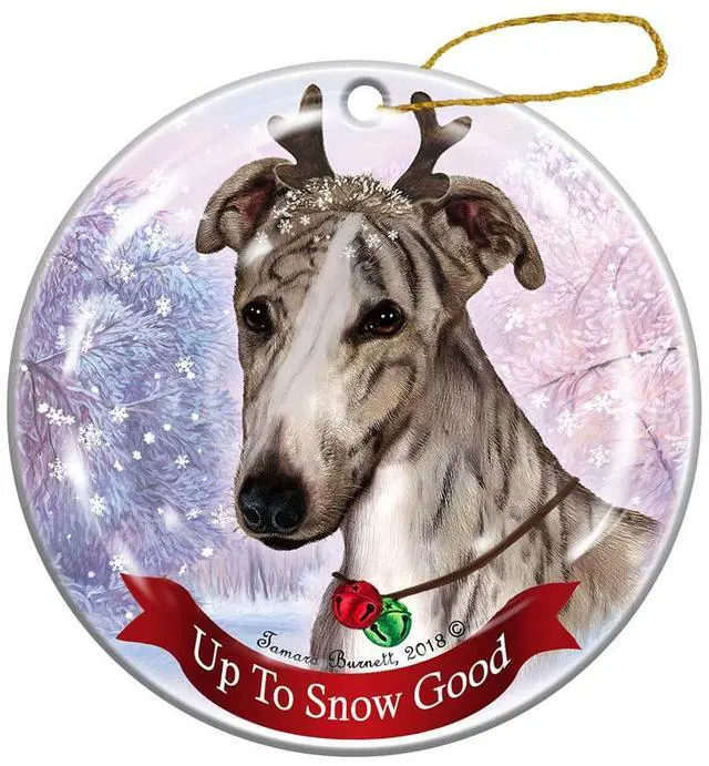 Main image of Holiday Pet Gifts Fawn Brindle Greyhound Dog Porcelain Christmas Ornament