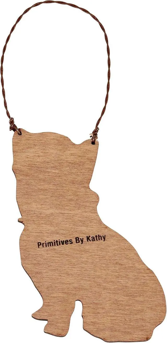 Alt view image 3 of 3 - Primitives By Kathy French Bulldog with Santa Hat Wooden Christmas Ornament