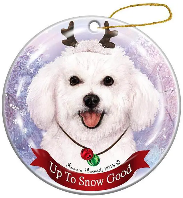Main image of Holiday Pet Gifts Bichon Frise Reindeer Dog Porcelain Christmas Ornament