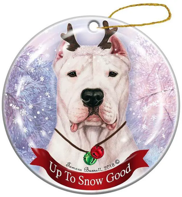 Main image of Holiday Pet Dogo Argentino Cropped Reindeer Dog Porcelain Christmas Ornament