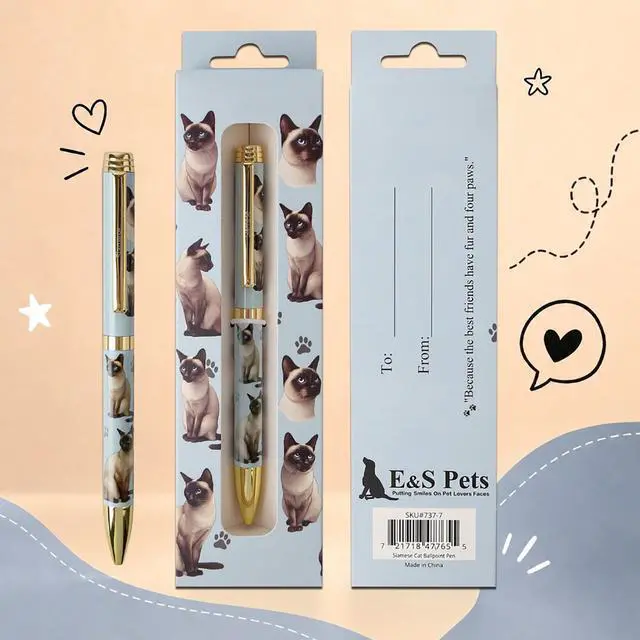 Main image of E&S Pets Refillable Ball Point Pen in Gift Box, Siamese Cat