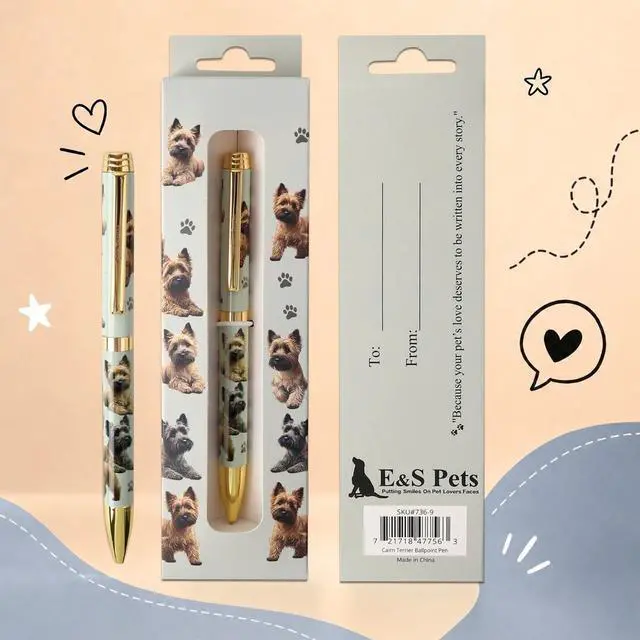 Alt view image 4 of 4 - E&S Pets Refillable Ball Point Pen in Gift Box, Cairn Terrier Dog