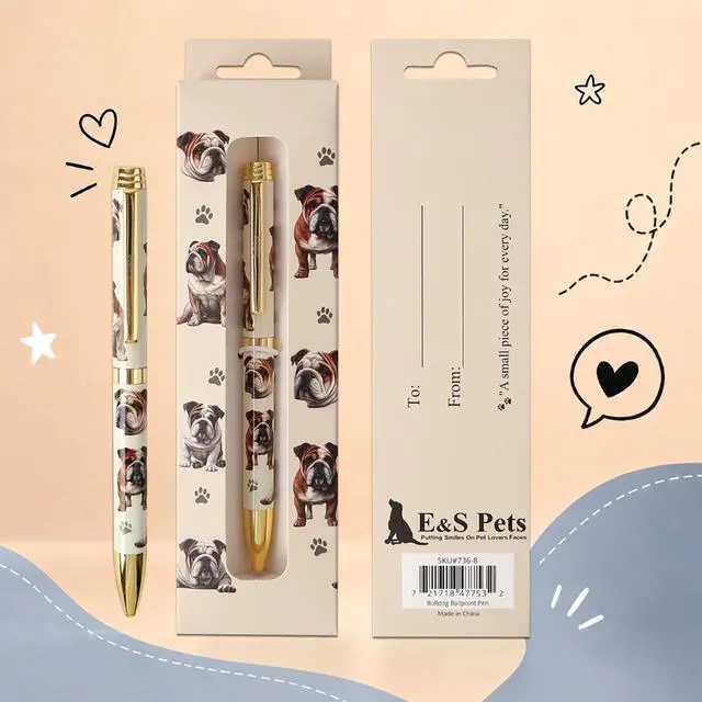 Main image of E&S Pets Refillable Ball Point Pen in Gift Box, Bulldog